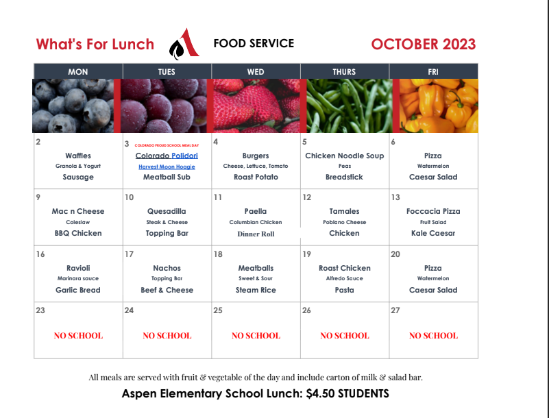 AES Lunch Menu